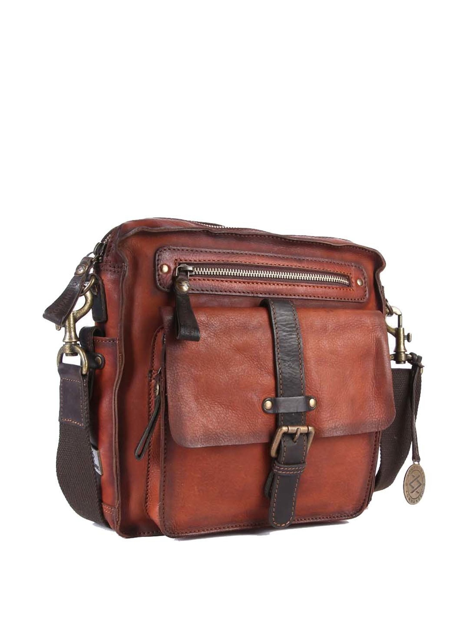 HiLEDER Brown Textured Small Leather 12 inch Cross Body Bag