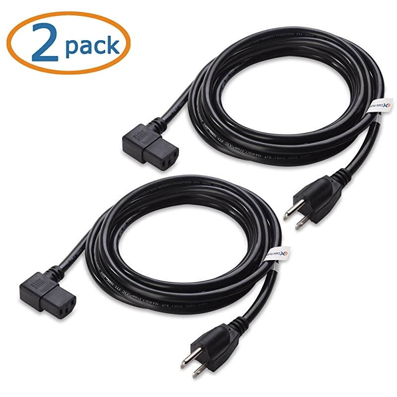 2Pack 16 AWG Right Angle Power Cord Power 10 Feet NEMA 515P to Angled IEC C13