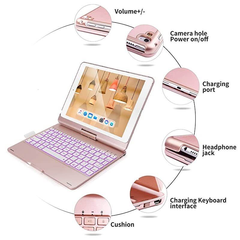 ipad Keyboard Case 97 for iPad 2018 6th Gen Compatible for iPad 5th Generation iPad Pro 97 iPad Air 2 iPad Air 360 Rotation Wireless BT Keyboard with Auto WakeSleepRose Gold