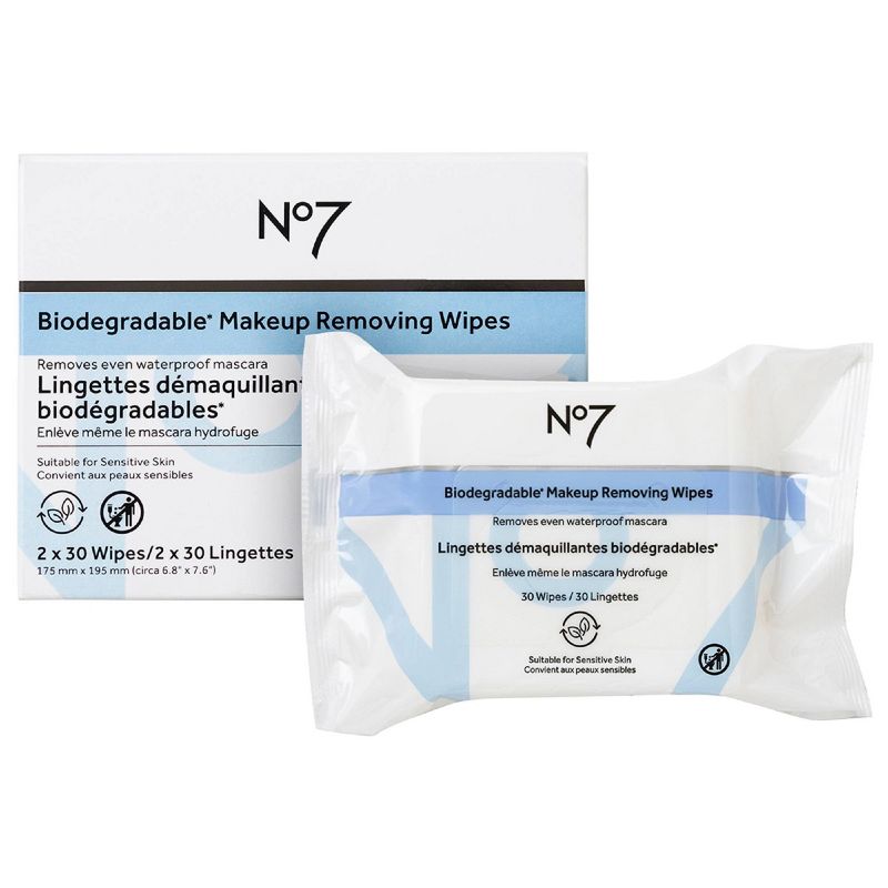 No7 Biodegradable Makeup Removing Wipes Dual Pack - 60ct