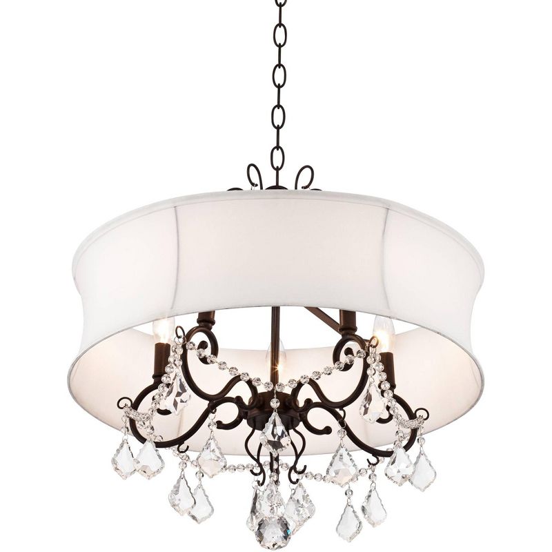 Vienna Full Spectrum Dark Bronze Crystal Pendant Chandelier 22" Wide White Fabric 5-Light Fixture Dining Room House Foyer Kitchen