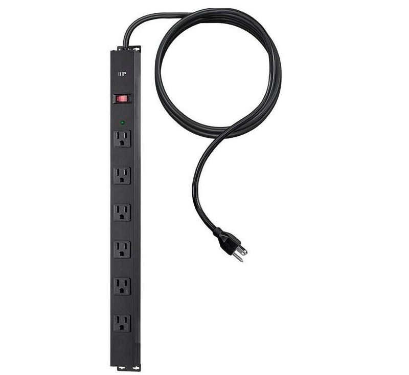 Monoprice 6 Outlet Metal Surge Protector Power Strip - 15 Feet Cord - Black | 540 Joules