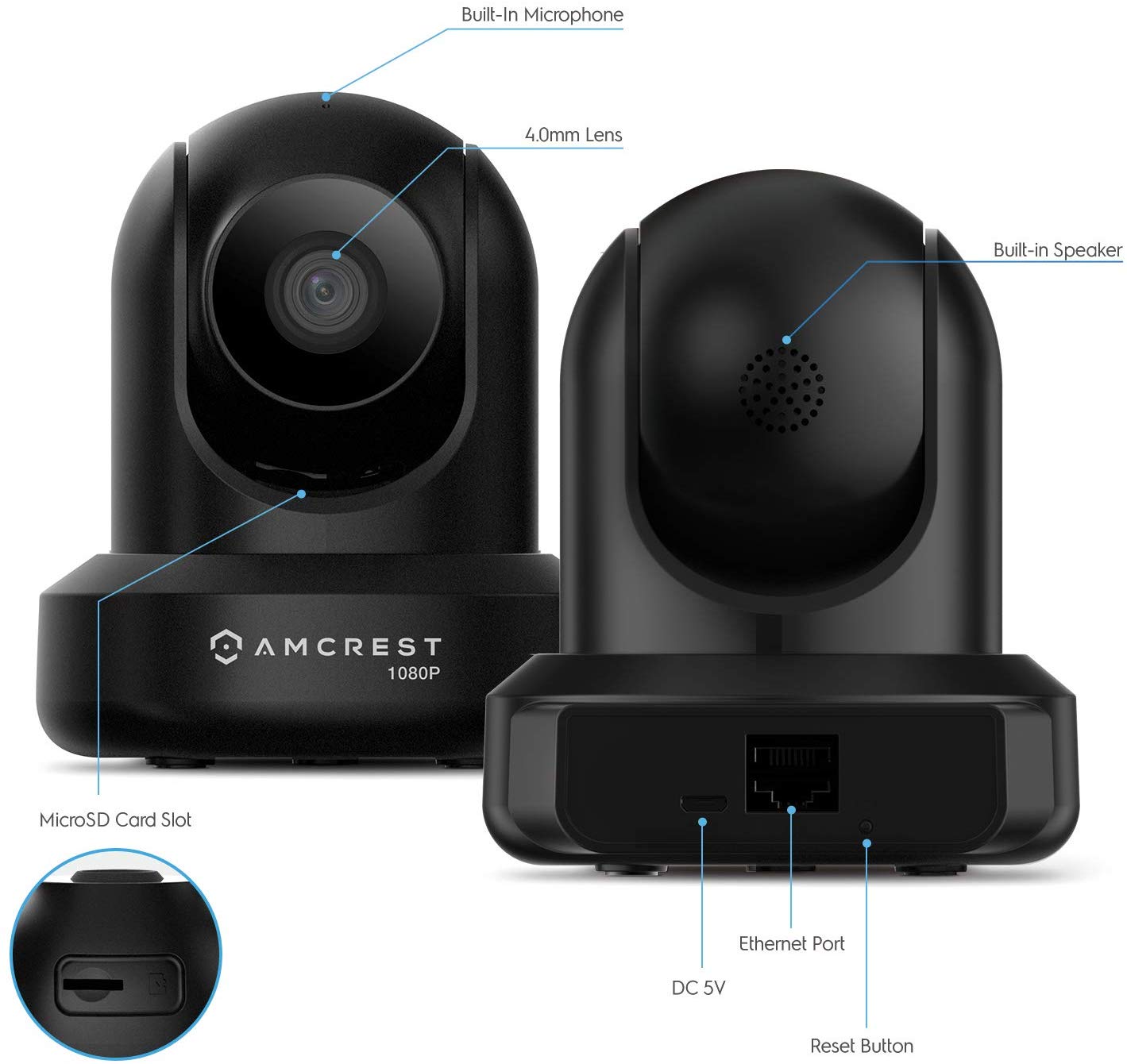 Amcrest 2-Pack 1080p WiFi Camera Indoor, 2MP Pan/Tilt Home Security Camera, Auto-Tracking, Motion & Audio Detection, Enhanced Browser Compatibility, H.265, Two-Way Talk 2PACK-IP2M-841B-V3 (Black)