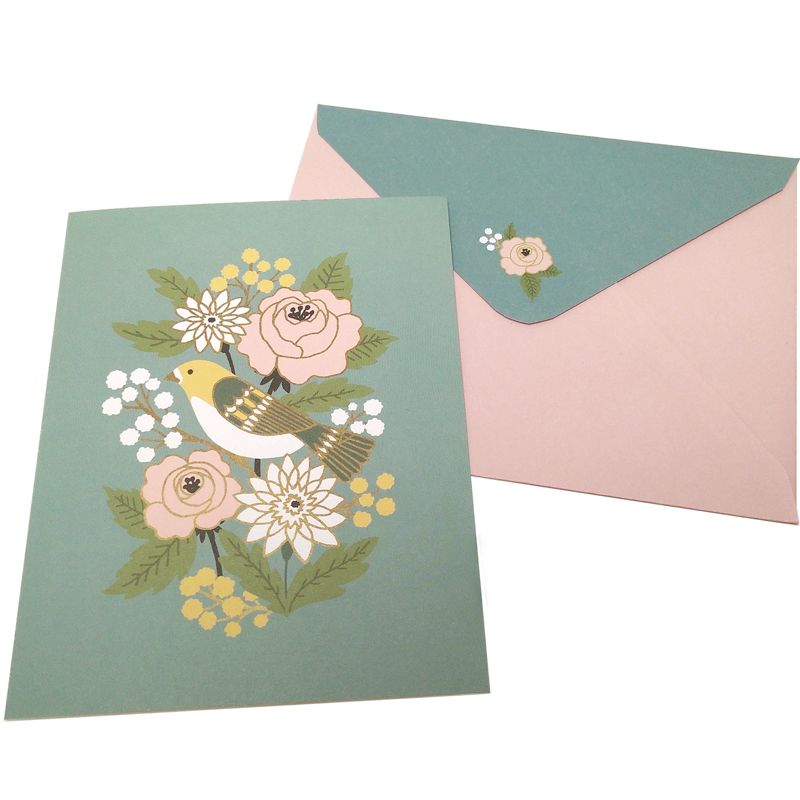 Green Inspired 10ct Bird And Blooms Blank Cards