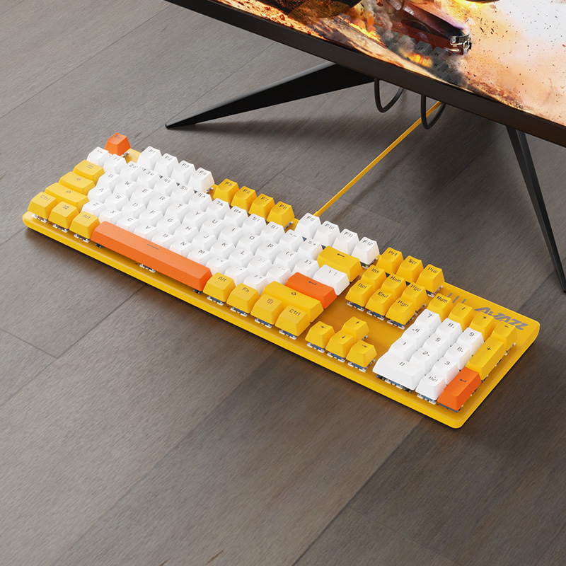 A-jazz  N-Key Rollover  Mechanical Gaming Keyboard, White Backlit, PBT Keycaps-White and Yellow