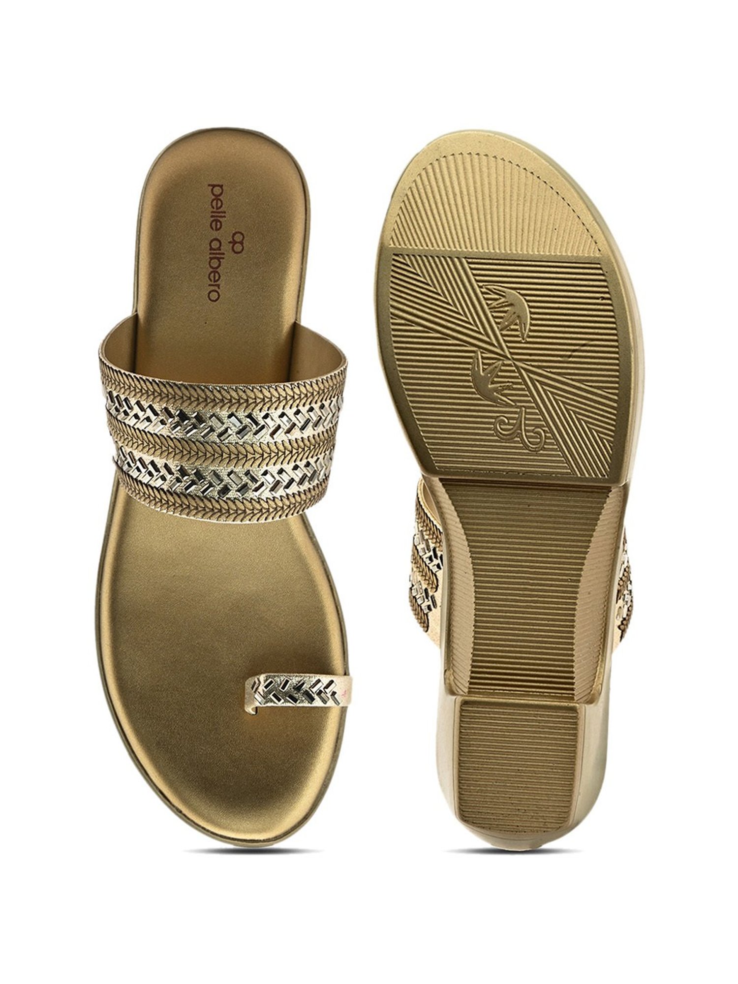 Pelle Albero Women's Antique Gold Toe Ring Wedges