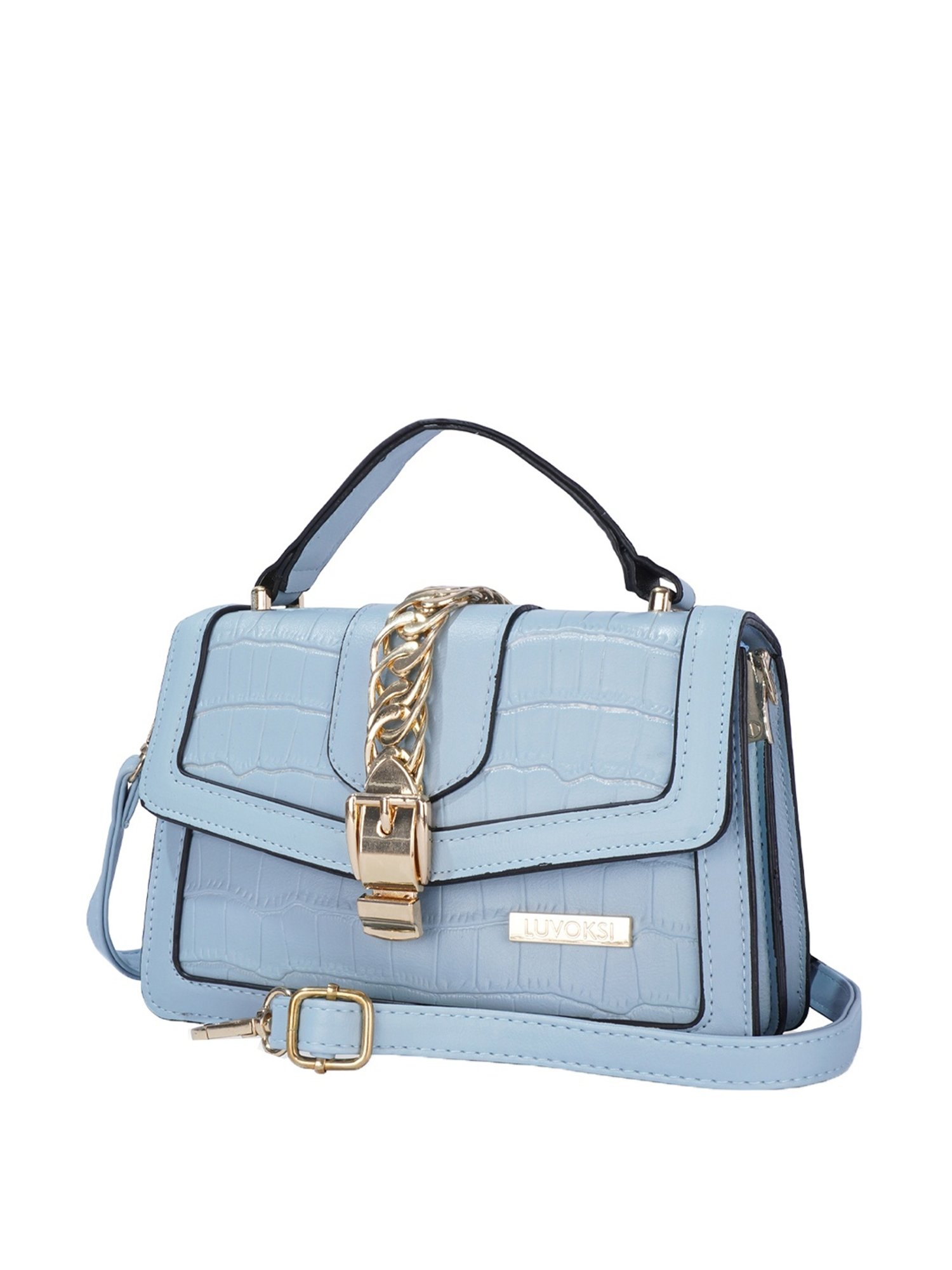 Luvoksi Blue Textured Medium Satchel Handbag