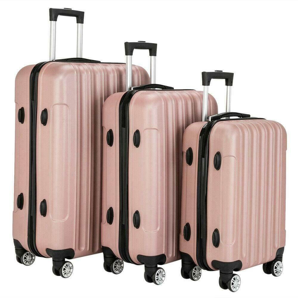 Lot3 Luggage Travel Set Bag ABS Trolley Hard Shell Suitcase w/TSA lock Rose Gold