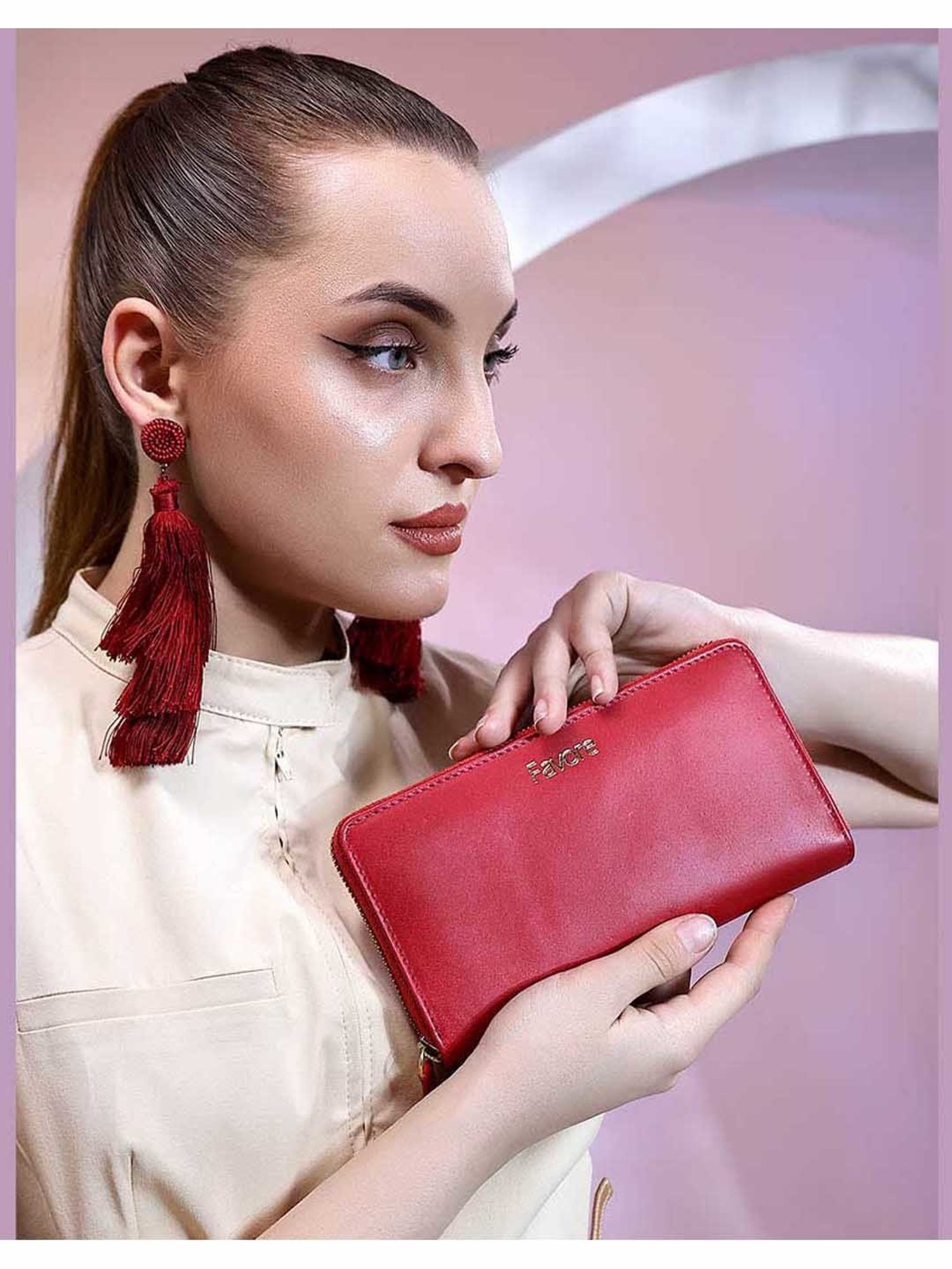 Favore Red Logo Zip Around Wallet For Women