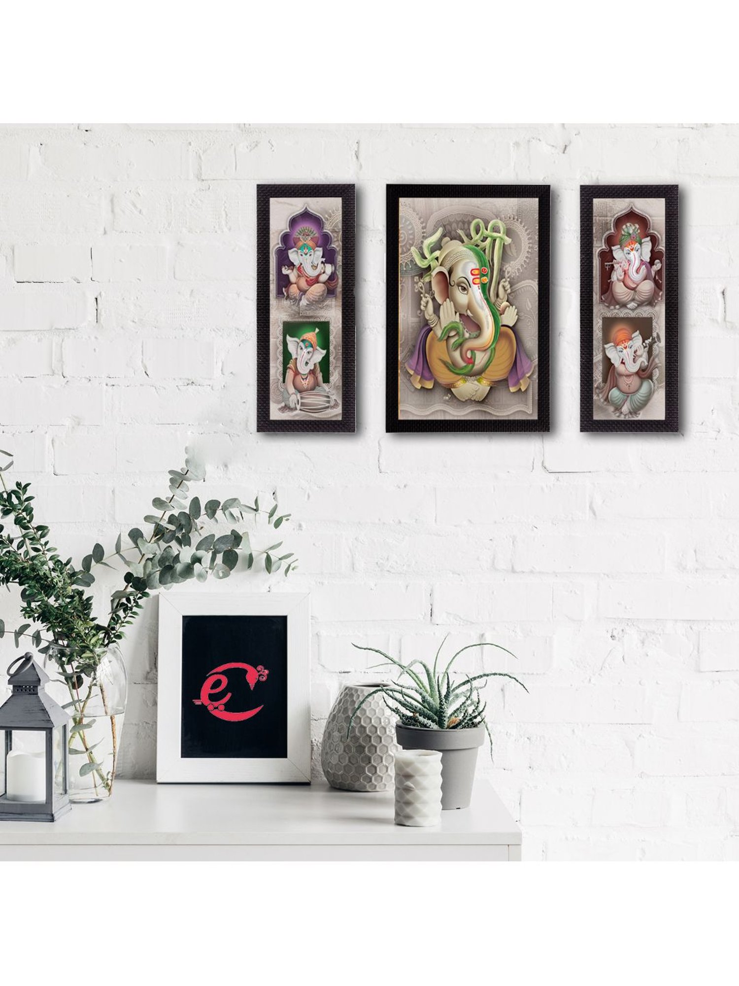 eCraftIndia Set of 3 Lord Ganesha Satin Matt Texture UV Art Painting