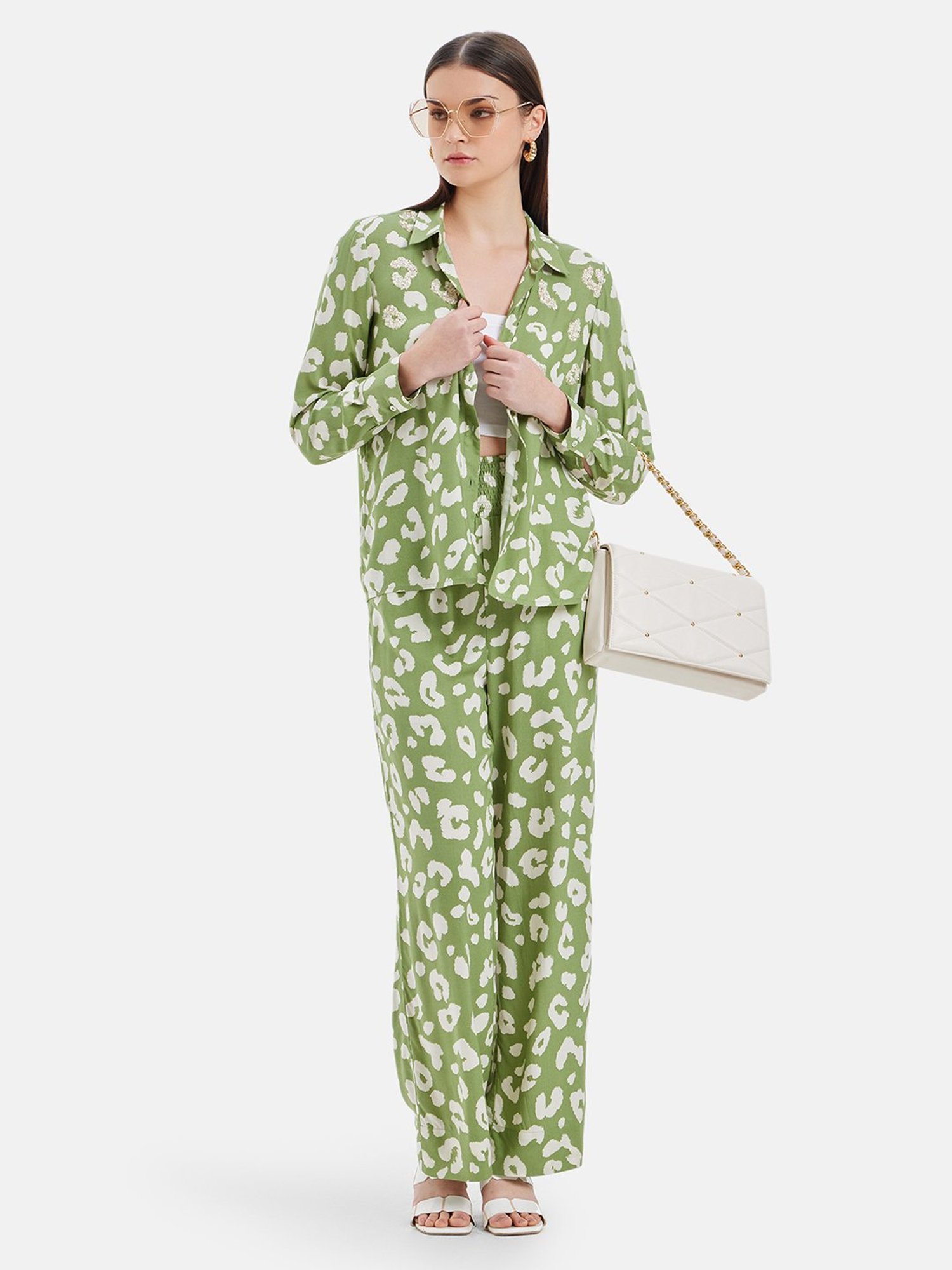 Kazo Green Printed Trousers