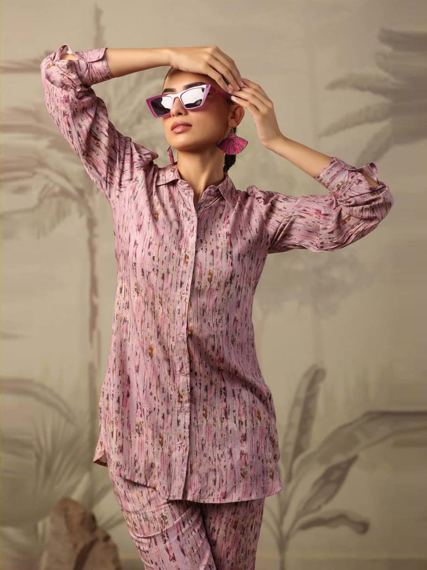 SCAKHI Purple Printed Tunic Pant Set