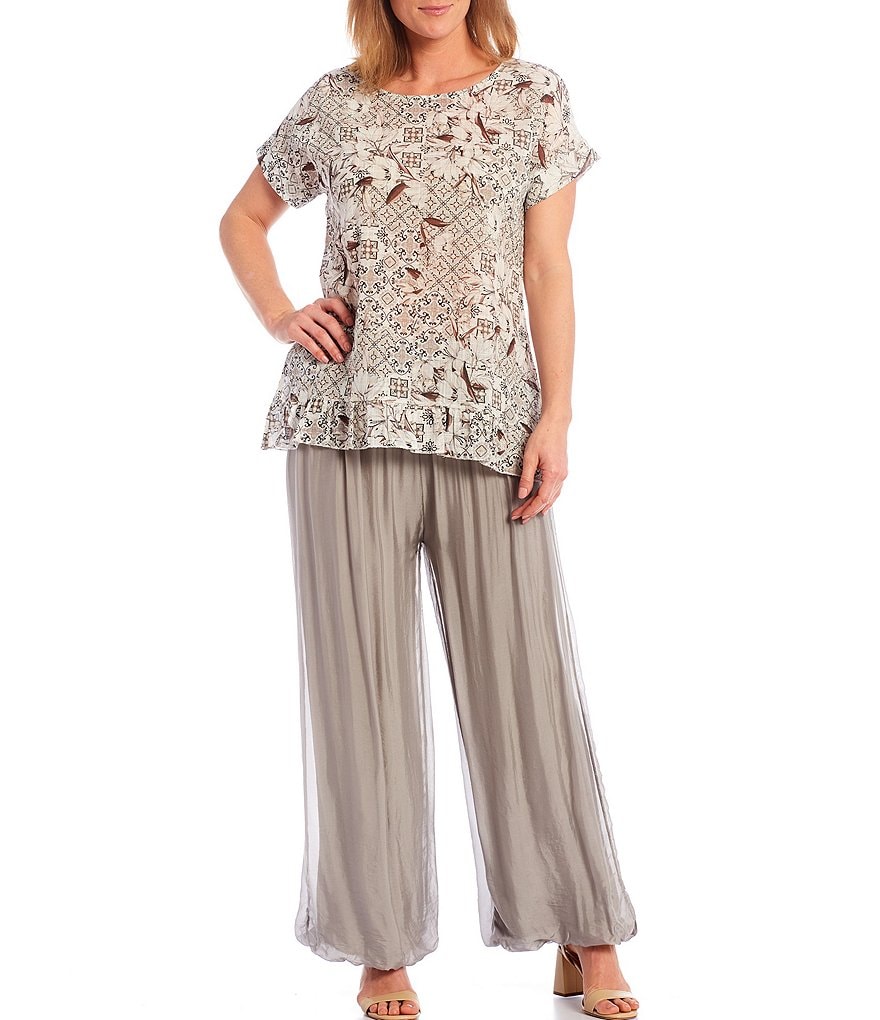 M Made in Italy Printed Cotton Ruffled Hem Top