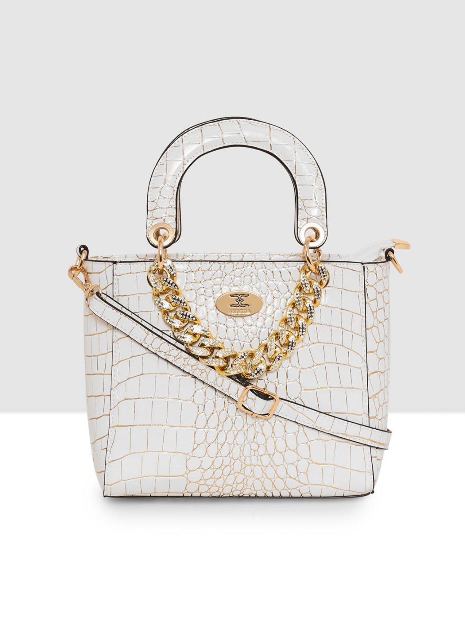 Esbeda White Textured Medium Handbag
