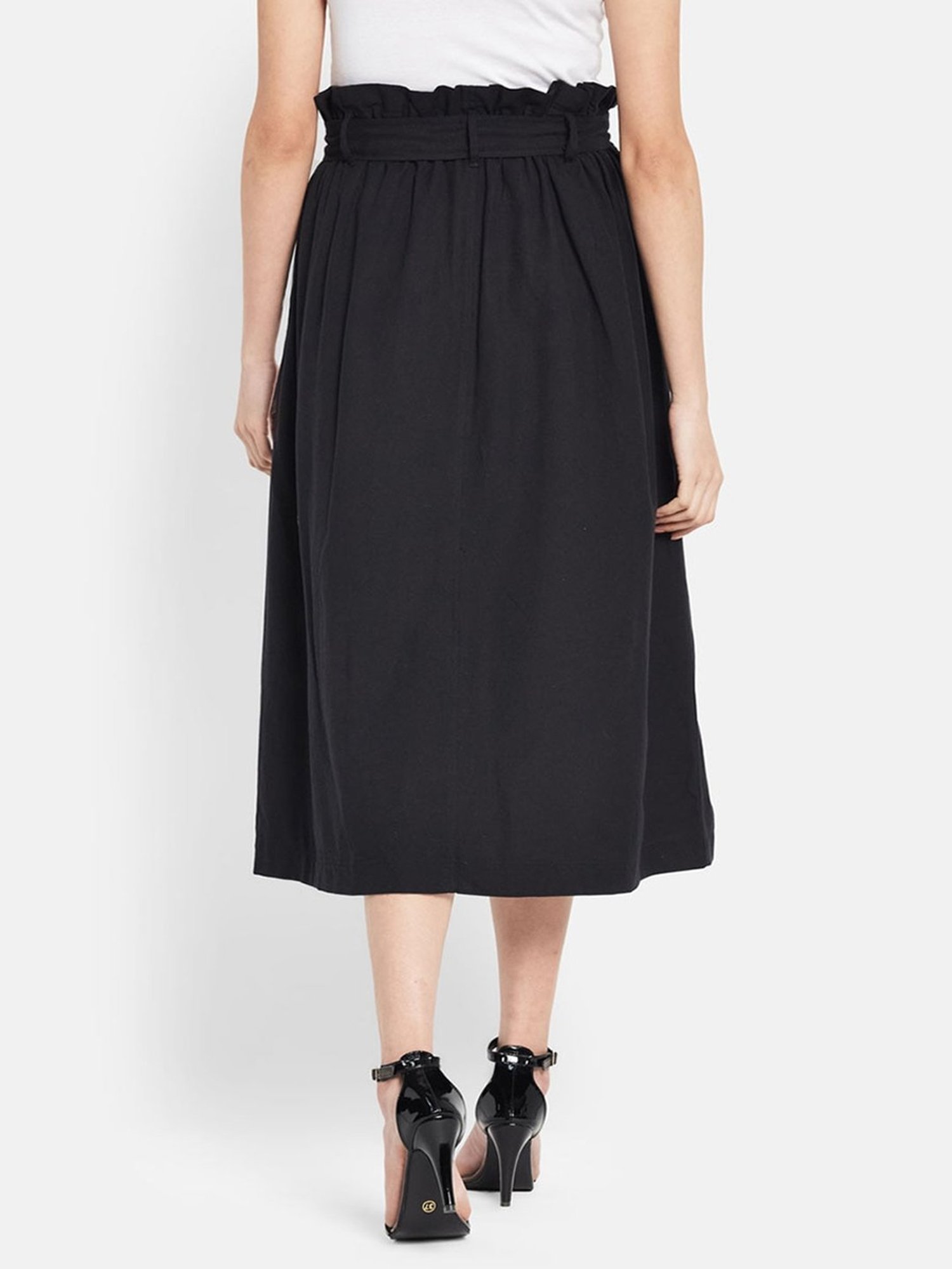 Fabindia Black Cotton Linen A-Line Skirt