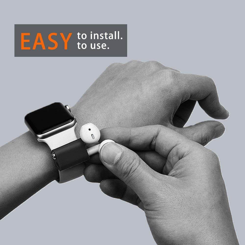Spessn Compatible AirPods Holder,Portable Exercise Anti-Lost for Watch Band Strap Shock Resistant Silicone Holder - Dark Gray