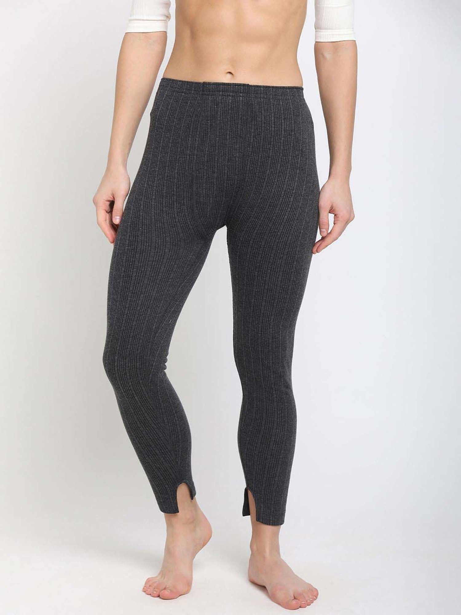 Dixcy Slimz Charcoal Melange Striped Thermal Pants
