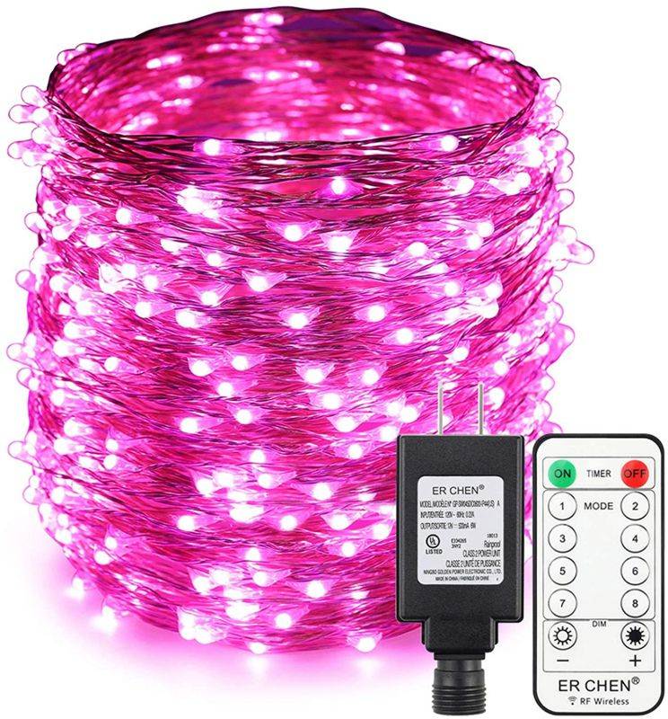 ER CHEN 165ft Led String Lights, 500 Led Fairy Starry Lights on 50M Silvery Copper Wire String Lights for Christmas (Pink)