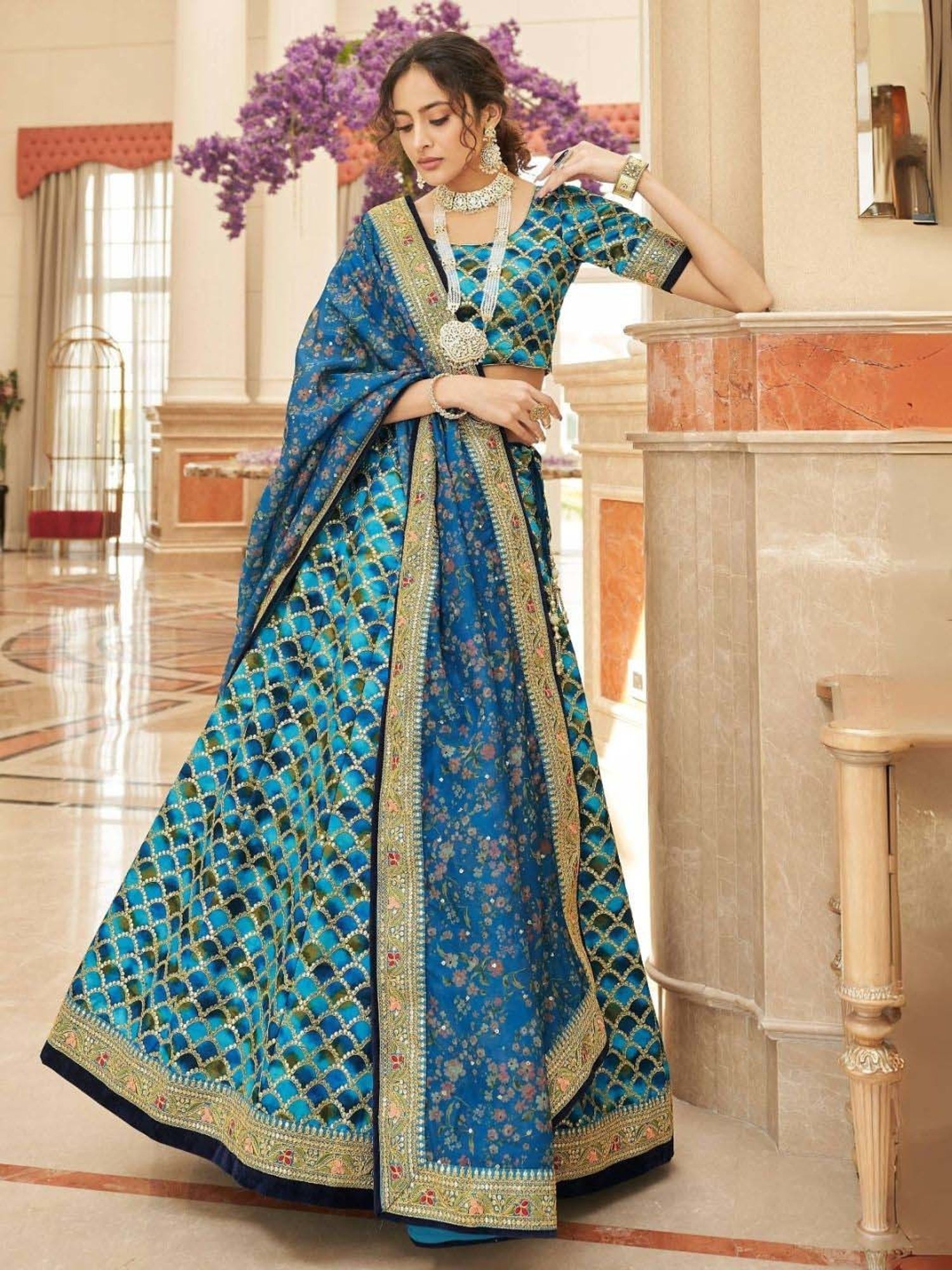 studiorasa Purple Hand Block Print Lehenga Set