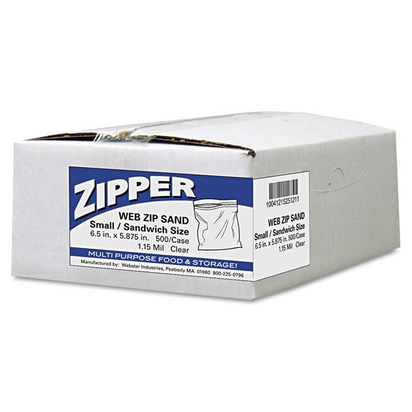 Recloseable Zipper Seal Sandwich Bags, 1.15mil, 6.5 x 5.875, Clear, 500/Box WBIZIP1SS500
