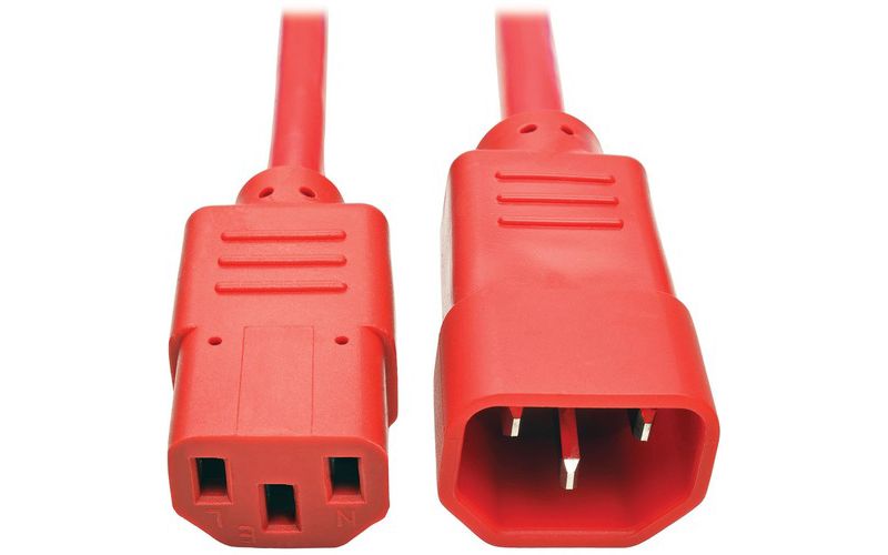Tripp Lite 2ft Heavy Duty Power Extension Cord 15A 14 AWG C14 to C13 Red 2' - For Computer, Scanner, Printer, Monitor, Power Supply, Workstation