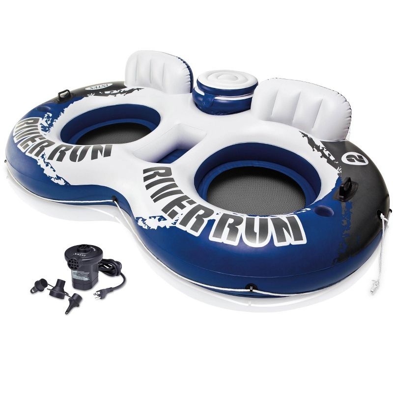 INTEX River Run II 2-Person Water Tube Float w/ Cooler & Quick Fill Air Pump