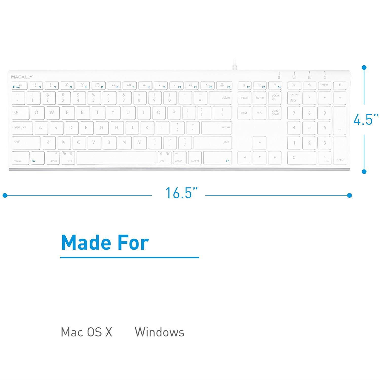 Macally Ultra-Slim USB Wired Computer Keyboard for Apple Mac Pro, MacBook Pro/Air, iMac, Mac Mini, Laptop, Windows PC Laptop (ACEKEY)