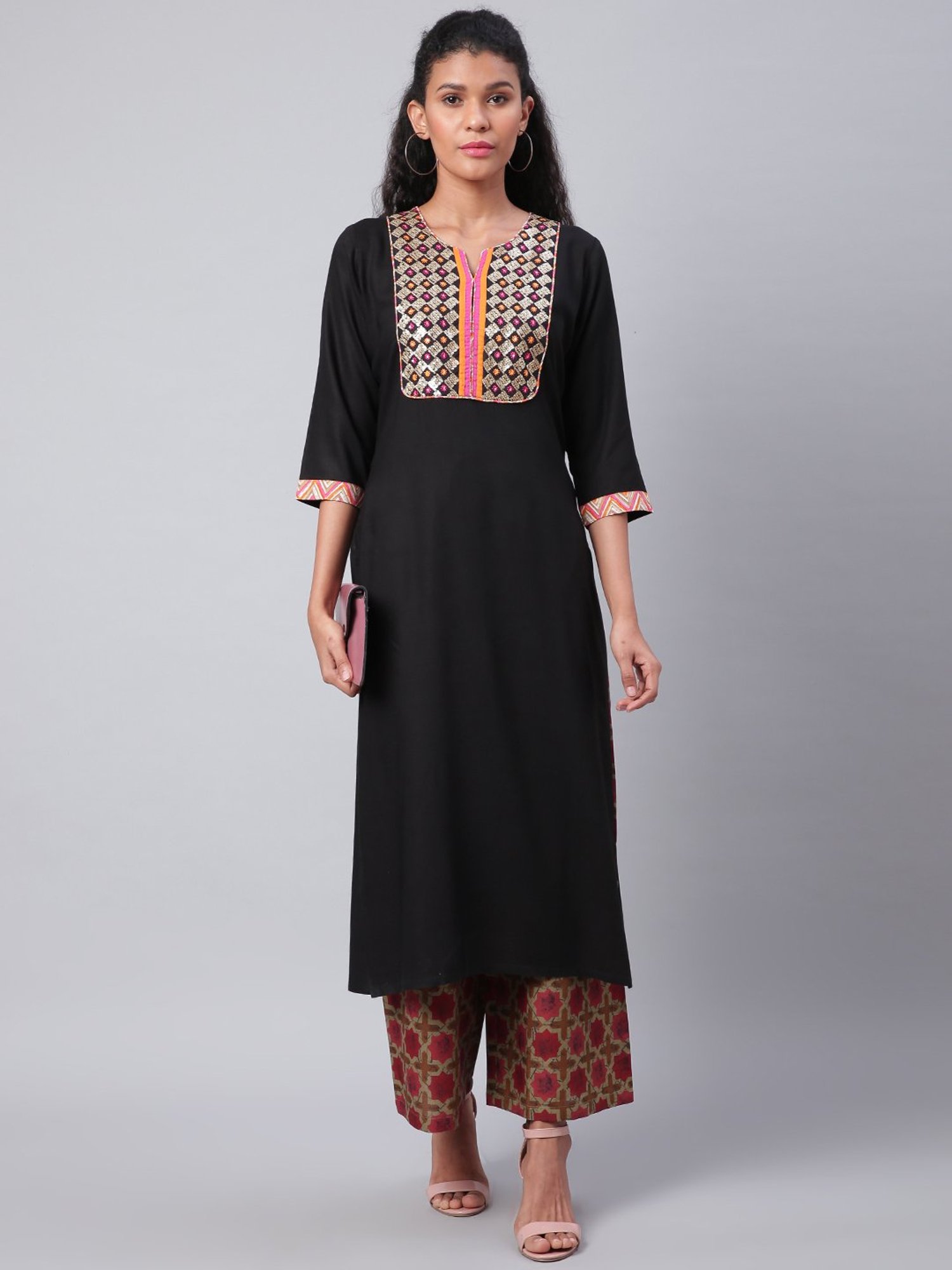 Sringam Coral & Beige Cotton Printed Palazzos