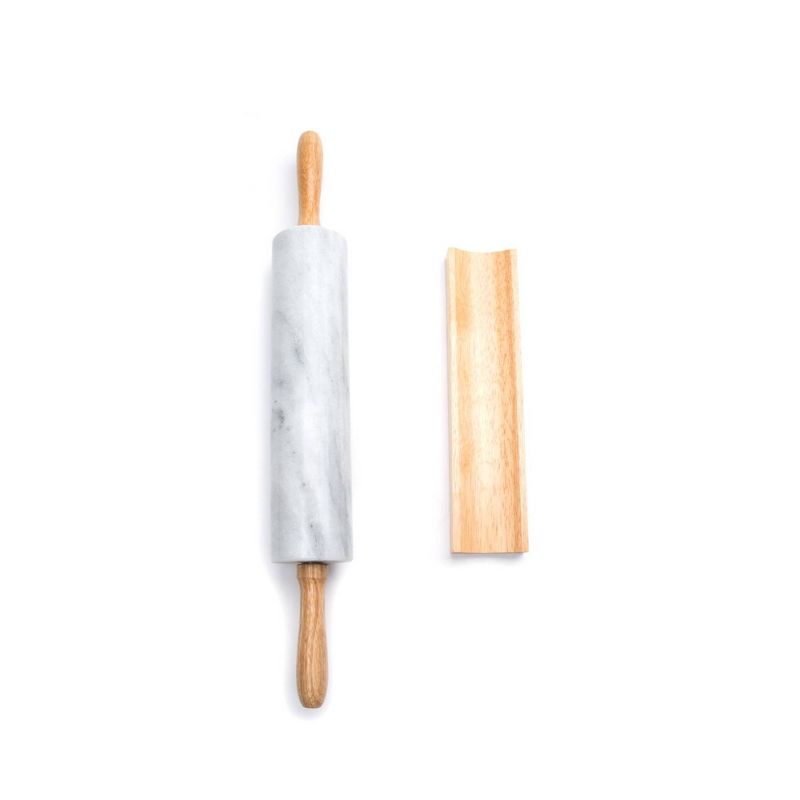 2pc Marble Rolling Pin and Base with Wood Handles - Fox Run