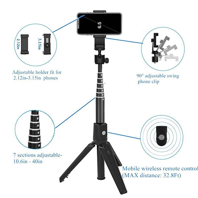 Selfie Stick Tripod  Phone Tripod Stand for iPhone Bluetooth Remote 40 Inch Tripod for Huawei Samsung Lightweight