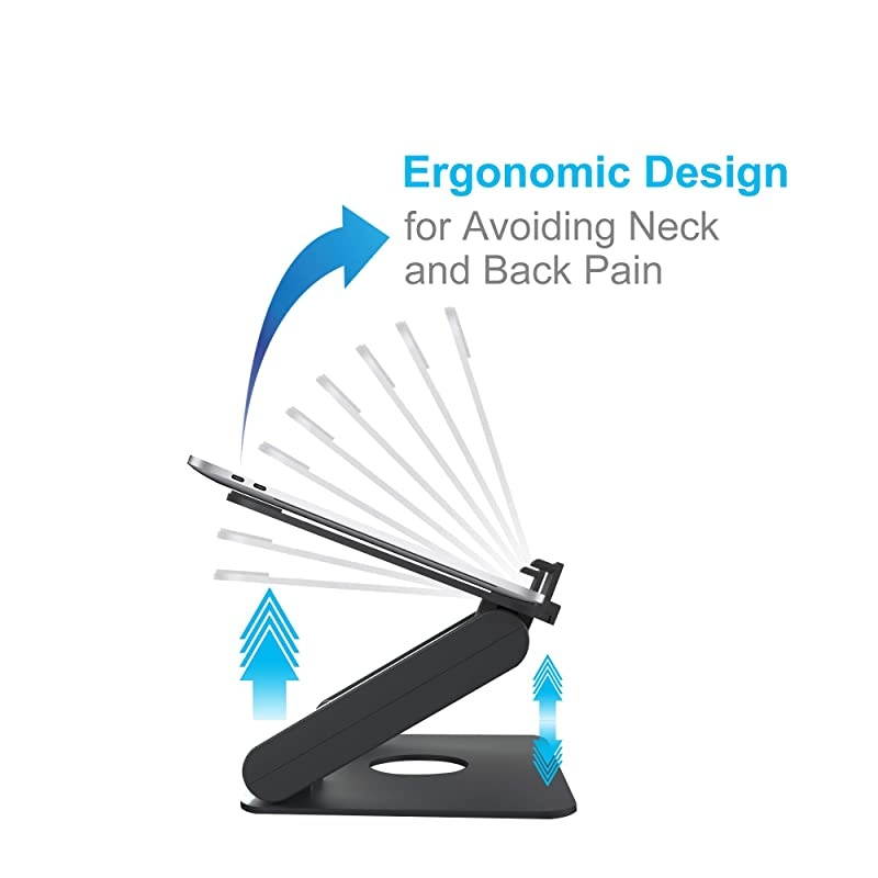 Aluminum Tablet Stand, Ergonomic Foldable Height Adjustable Tablet Riser for Desk, Compatible with Apple iPad Series, Samsung Pad, Microsoft Pad and All Tablets Laptop Cell Phone (Black)