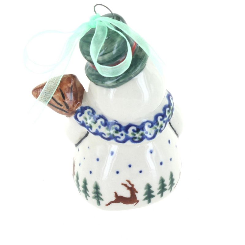 Blue Rose Polish Pottery Reindeer Delight Snowman Ornament