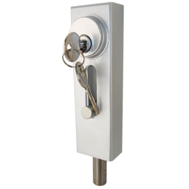 Progressive Hardware R1000 AL Satin Aluminum Drop Bolt Lock for Revolving Doors and Other Applications