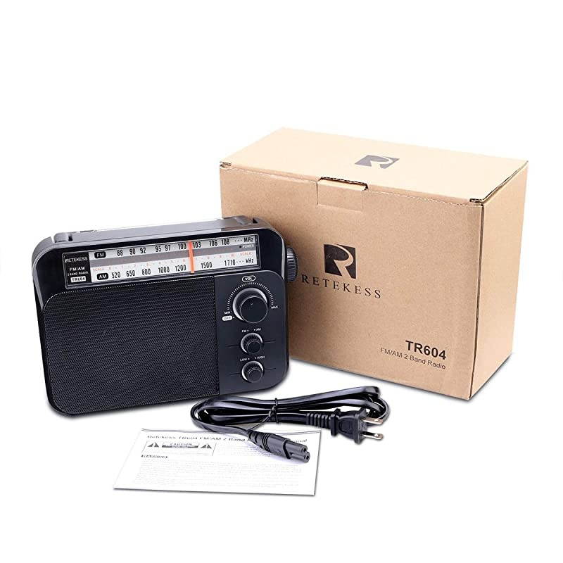 TR604 AM FM Radio, Portable Radios with Best Reception, AC or D Battery Powered Analog Radio, with Clear Dial and Large Knob, for Home(Black)