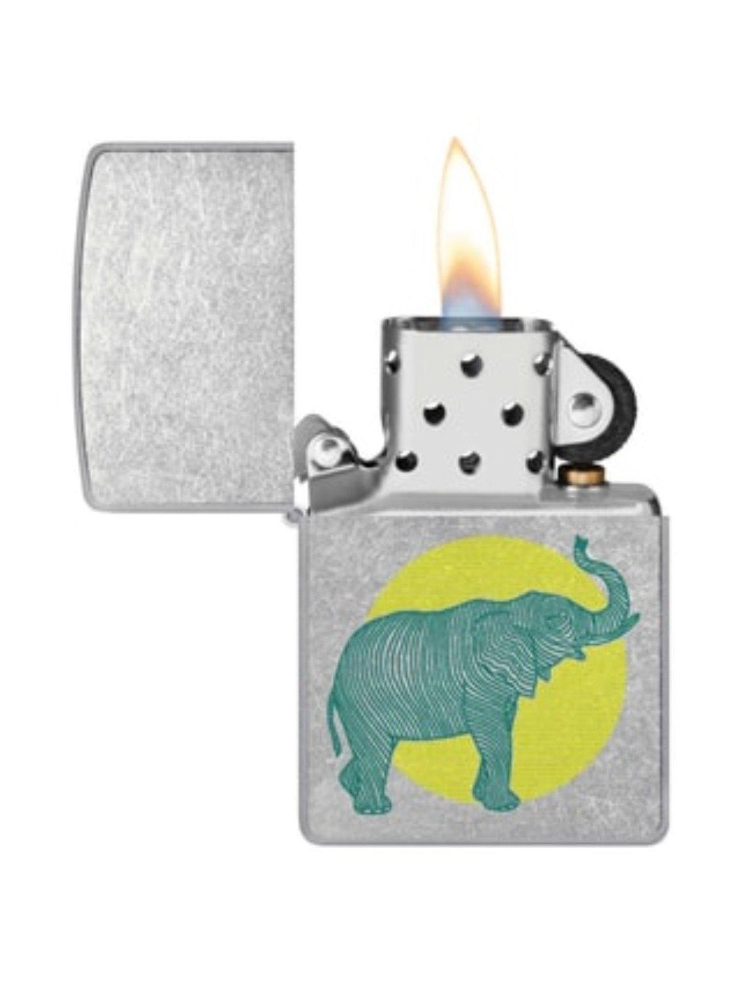 Zippo Elephant Graphic Silver Brass Windproof Pocket Lighter