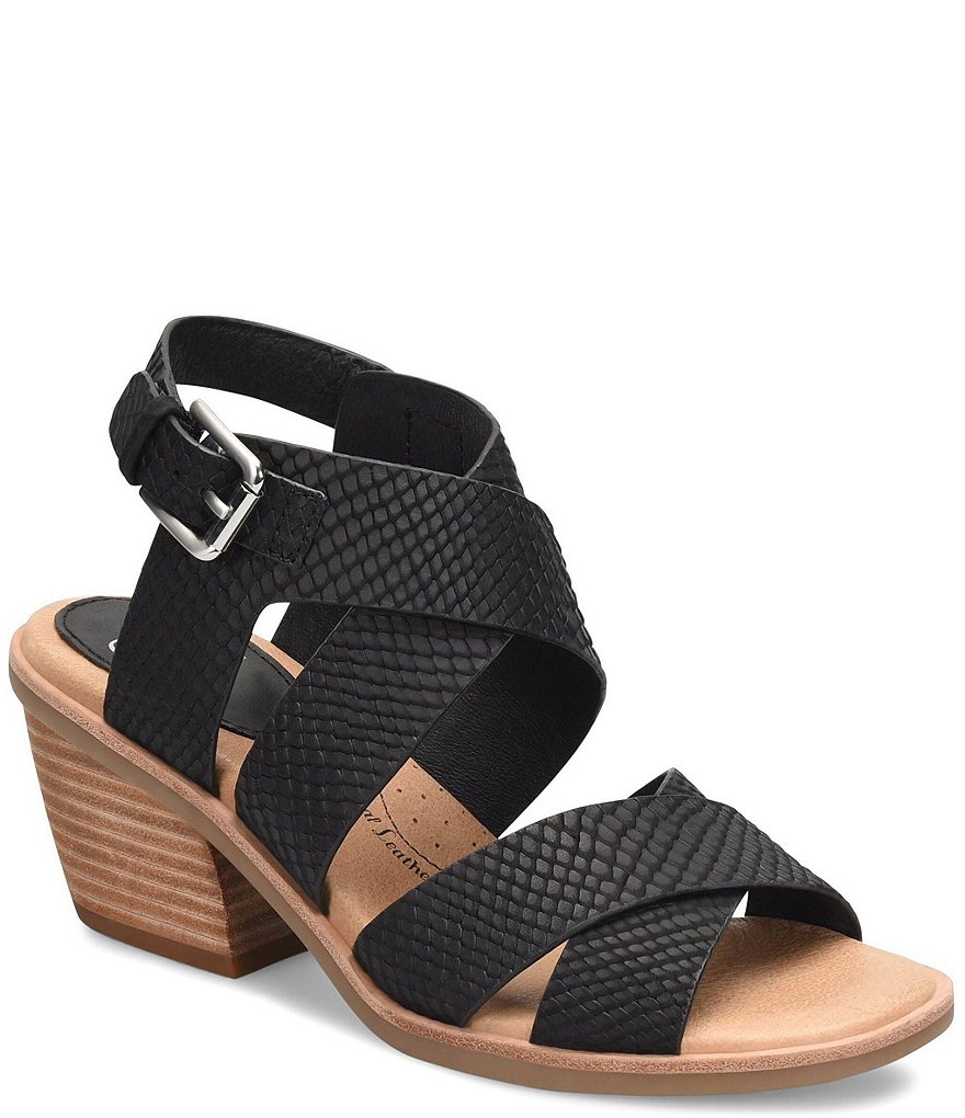 Sofft Pesha Snake Print Leather Block Heel Sandals