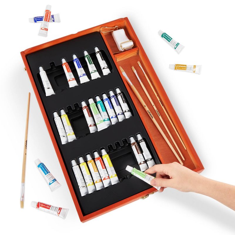 Craftabelle &ndash; Arts Easel and Canvas &ndash; 34pc Set with Paint Supplies &ndash; Wooden Italian Easel (CF2441Z)