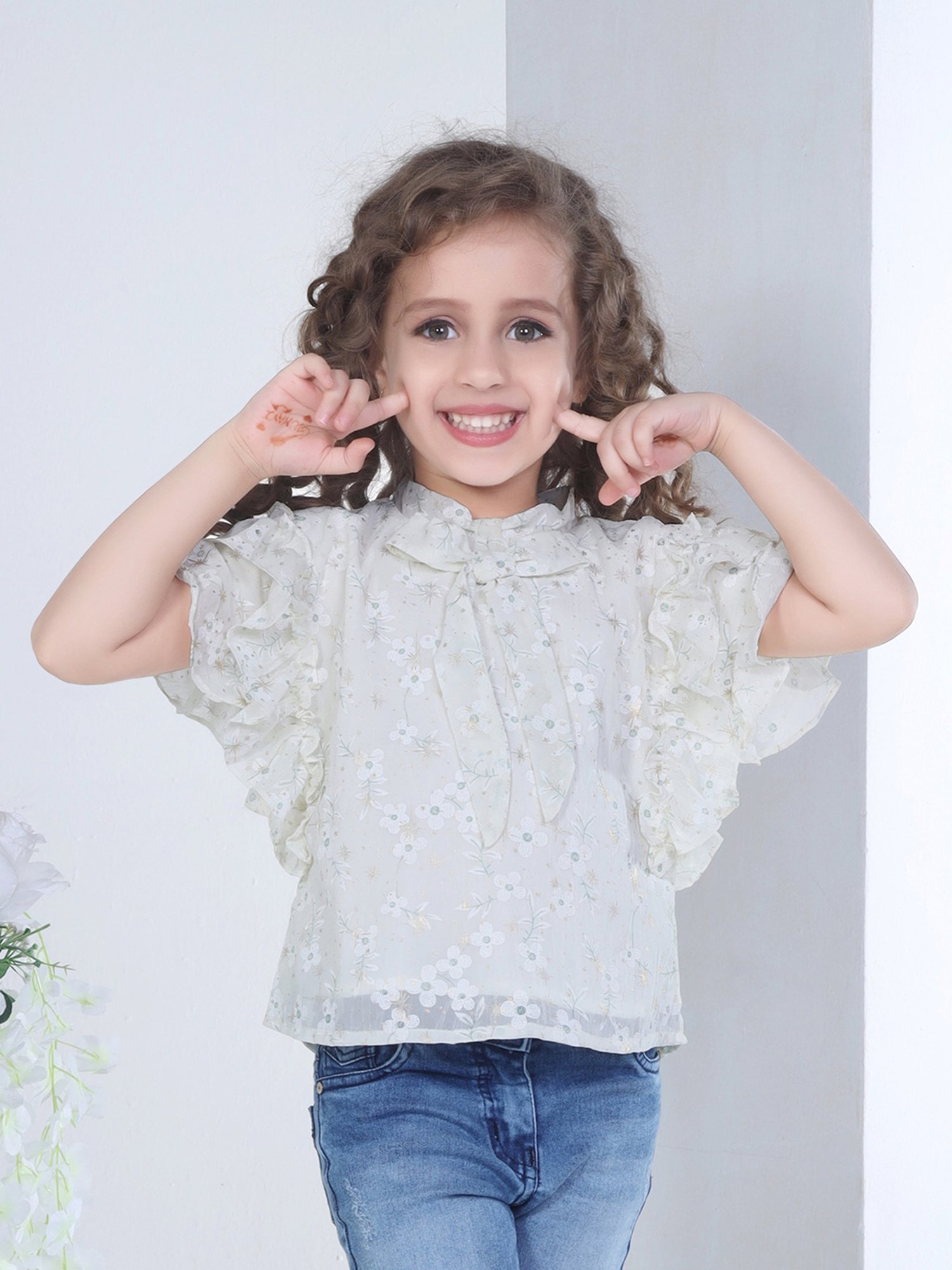 Peppermint Kids White Floral Print Top