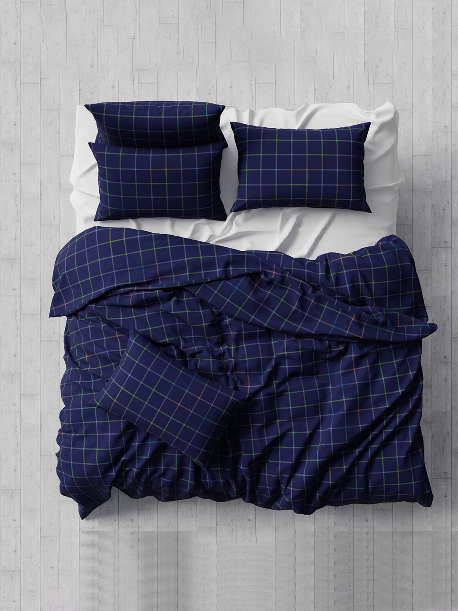 Stoa Paris Urbain Geometric Dark Blue 230 TC Microfibre King Duvet Cover with 4 Pillow Covers