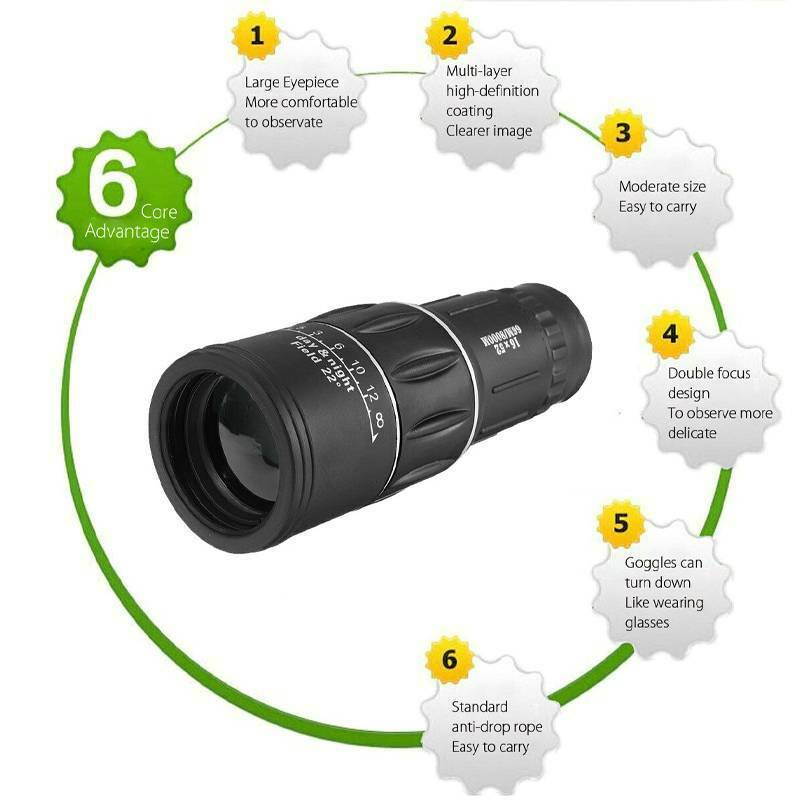 Universal Cell Phone Camera Lens, 16X52 Zoom Monocular Telescope Telephoto Lens, HD Smartphone Lens for iPhone, Samsung, Android