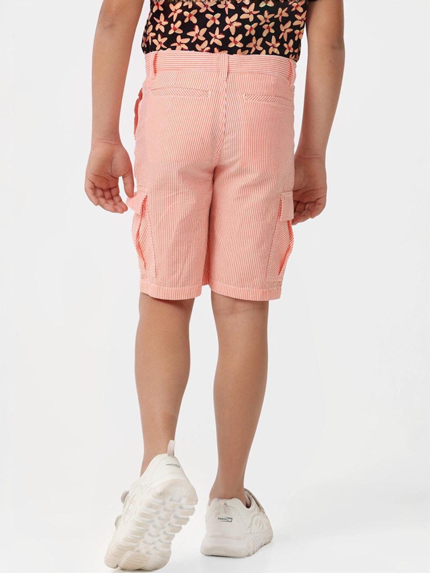 Kate & Oscar Kids Coral Cotton Striped Shorts