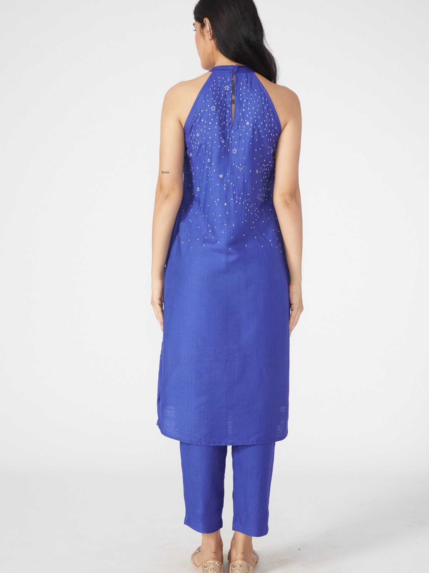Okhai Blue Embroidered Kurta & Pant With Dupatta Set