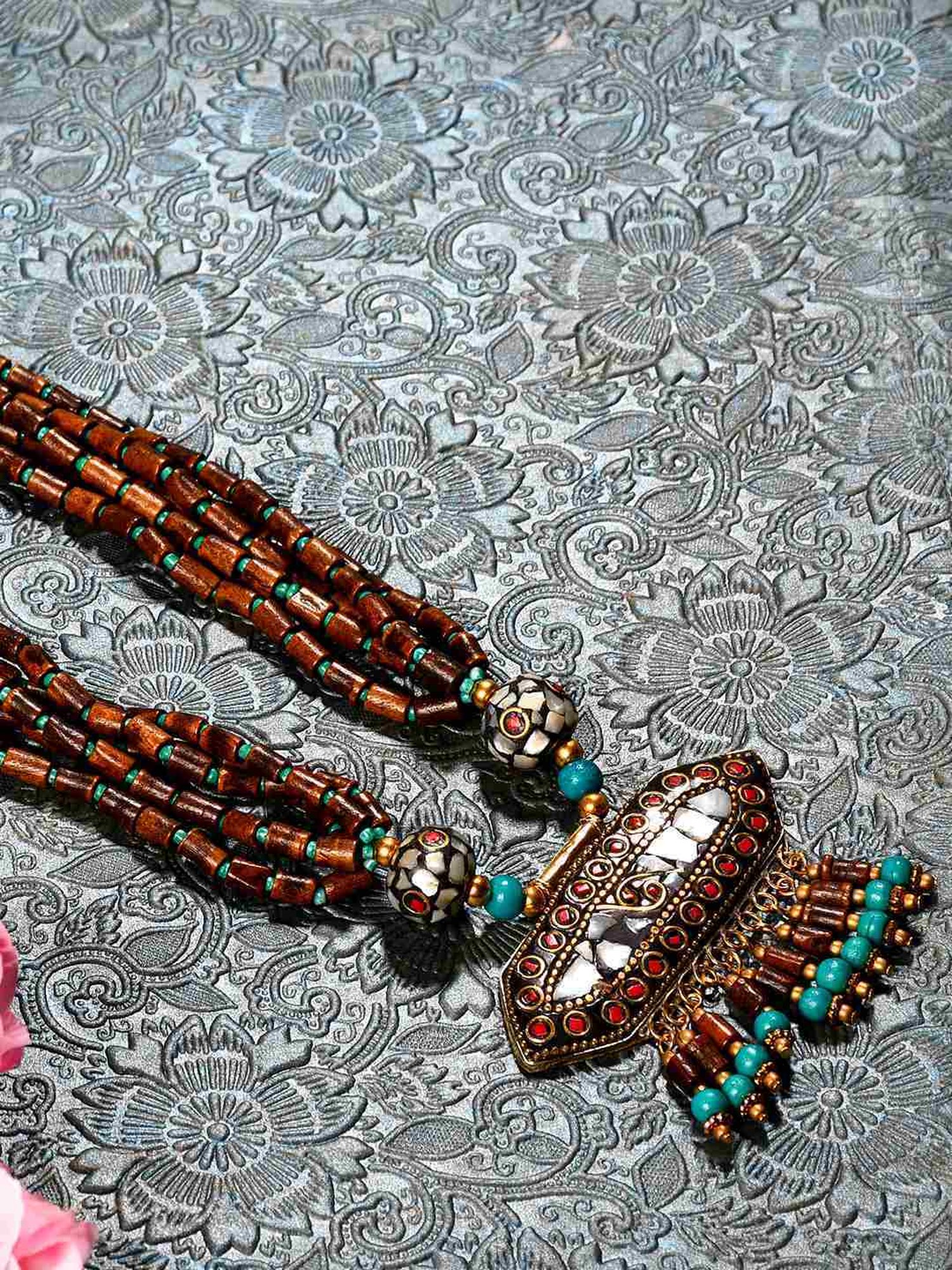 Imli Street Brown Long Beaded Dual Tone Necklace