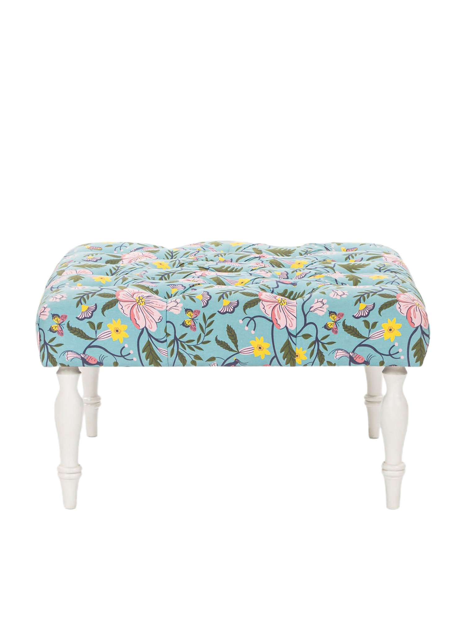 Chumbak The English Spring Bloom Floral Black Wood Ottoman