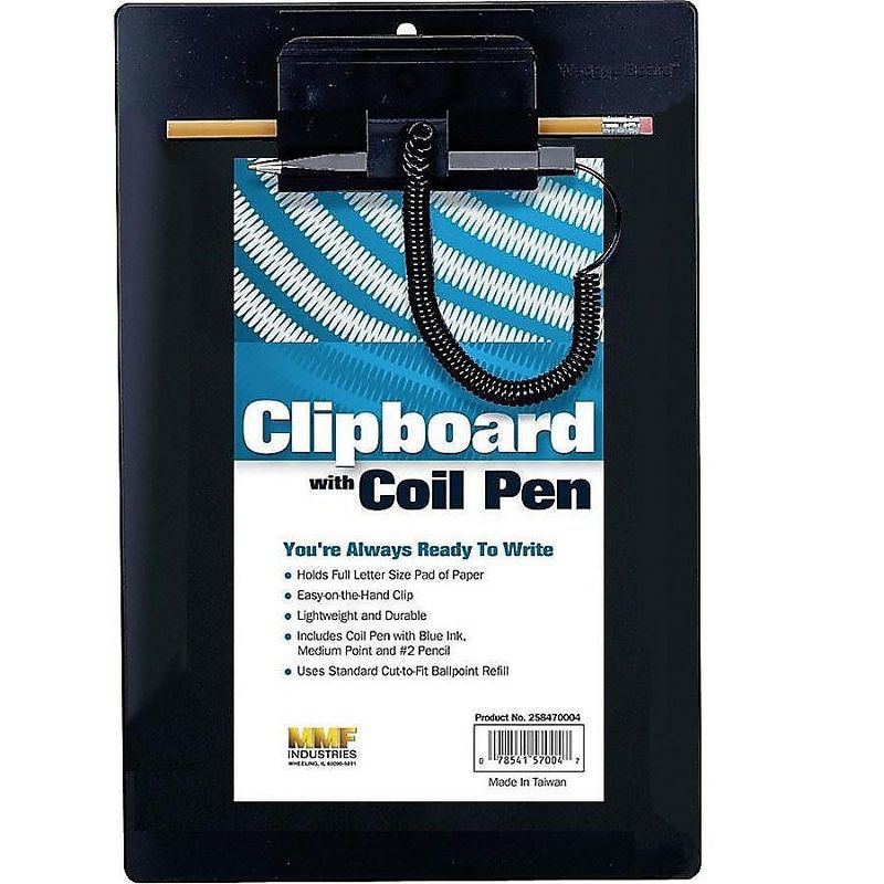 Mmf Industries Clipboard w/ Coil Pen Refillable Pen 8-1/2"x11" Black 258470004