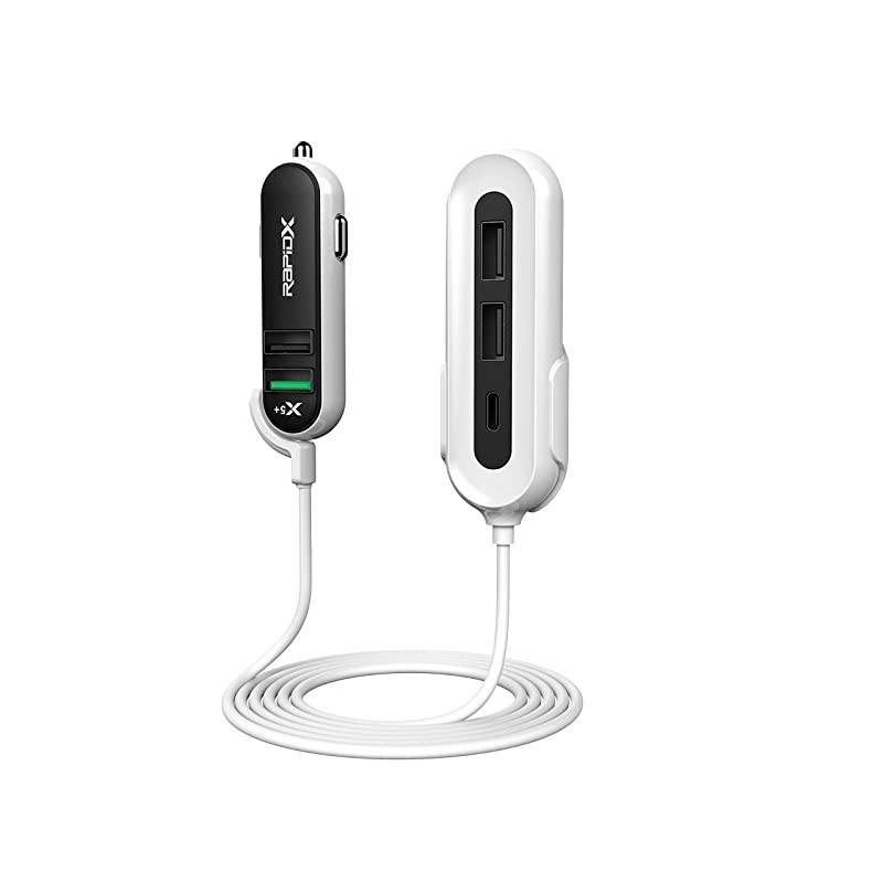 RXX5USBBLPL X5 Plus Car Charger 5 USB Ports QC 30Type C Blackon White