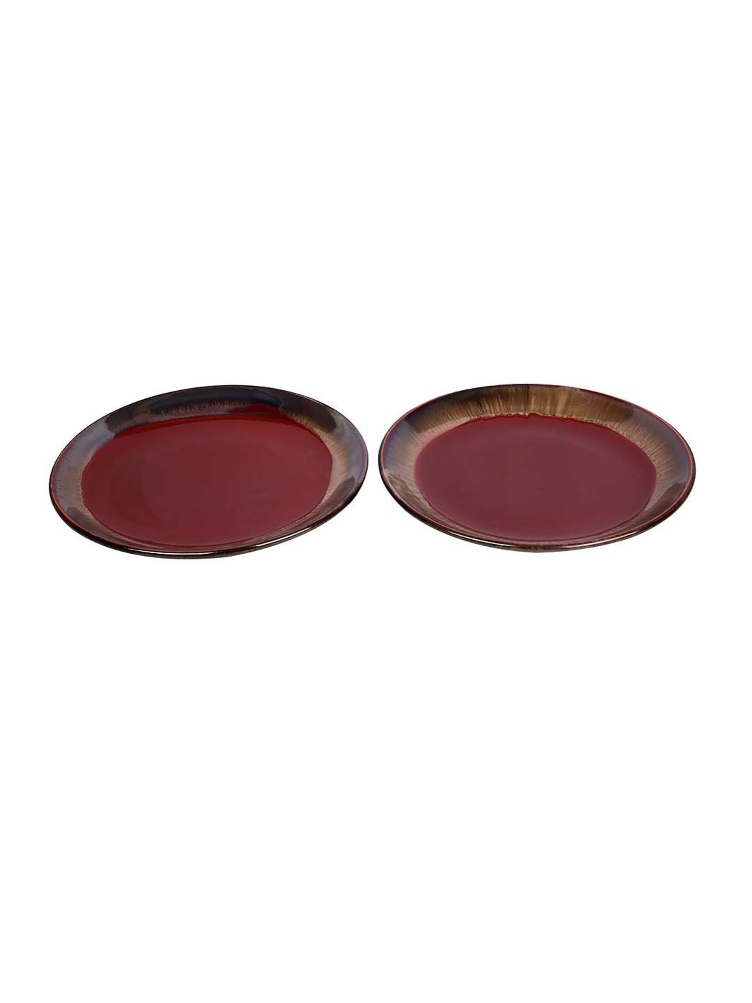 Aapno Rajasthan Red & Grey Ceramic 25.5 cm Dinner Plate - Set of 2