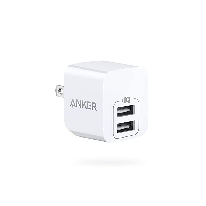 USB Charger,  PowerPort Mini Dual Port Phone Charger, Super Compact USB Wall Charger 2.4A Output & Foldable Plug for iPhone 11/11 Pro/Max/8/7/X, iPad Pro/Air 2/Mini 4, Samsung and More