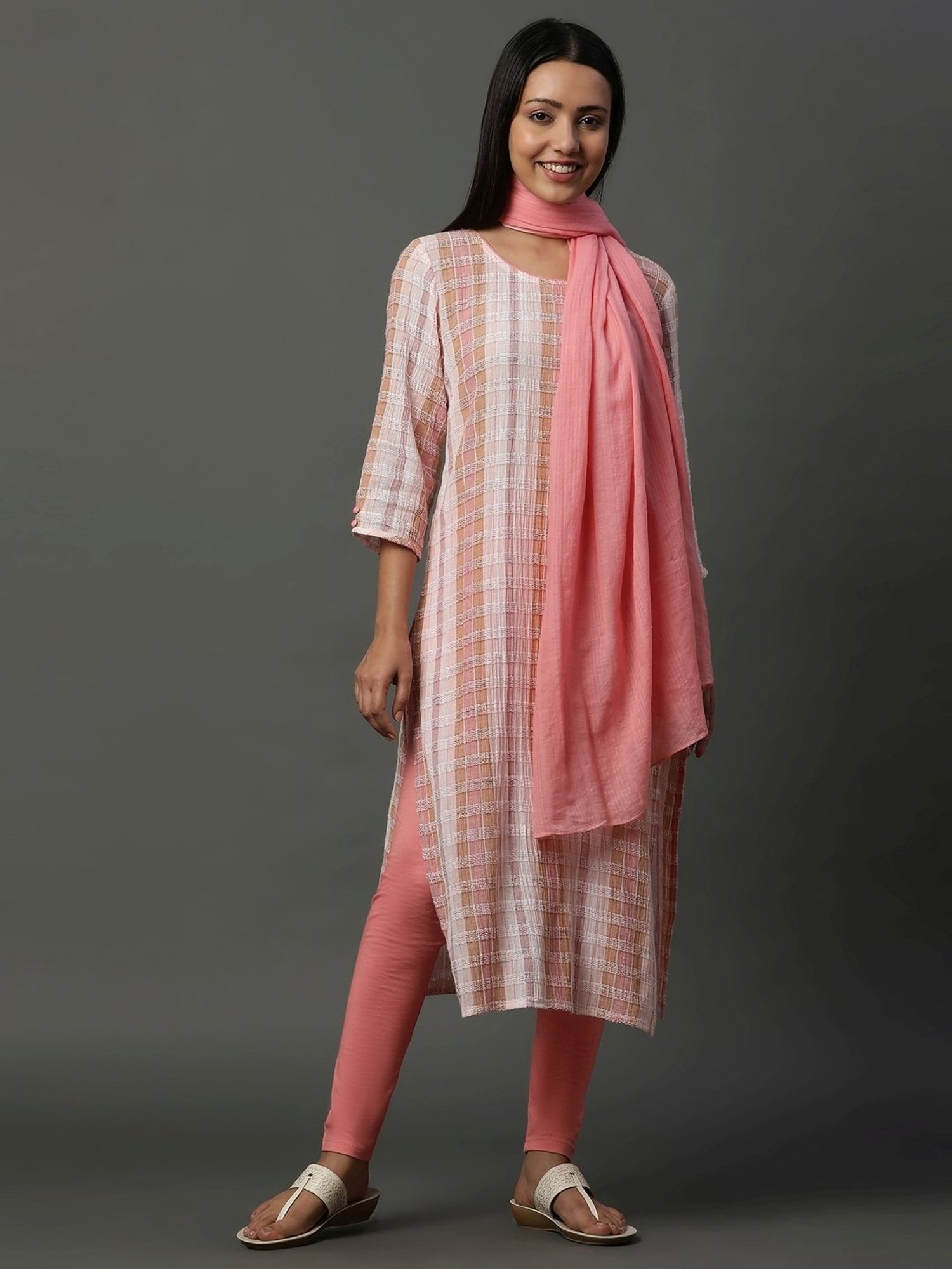 Aurelia Pink Cotton Woven Pattern Dupatta