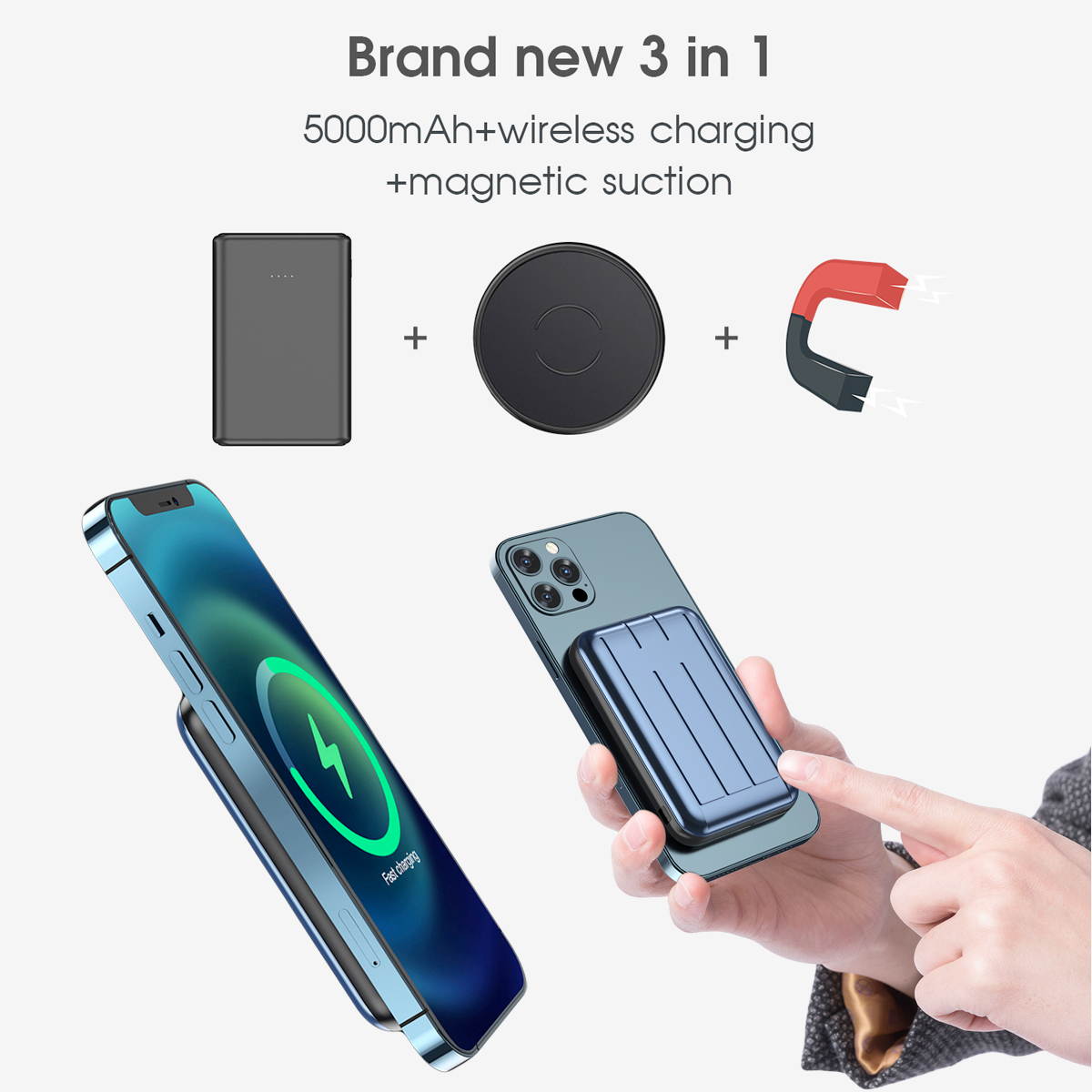 Mag-safe wireless power bank Magnetic Typc usb C 15W PD fast charging 5000mah battery for iphone 12 / 12 mini / 12 pro / 12 pro max